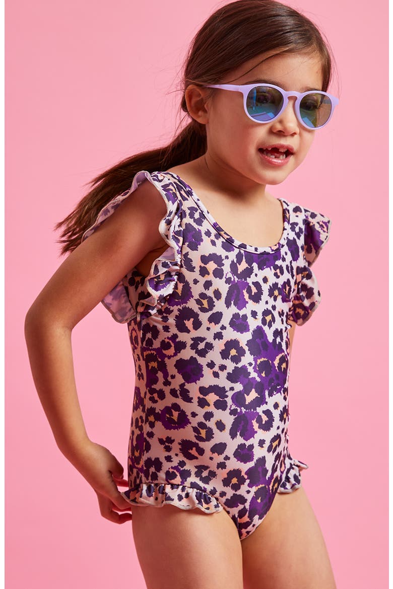 Kids' Ruffles Cheetah Print One-Piece Swimsuit, Alternate, color, MULTI