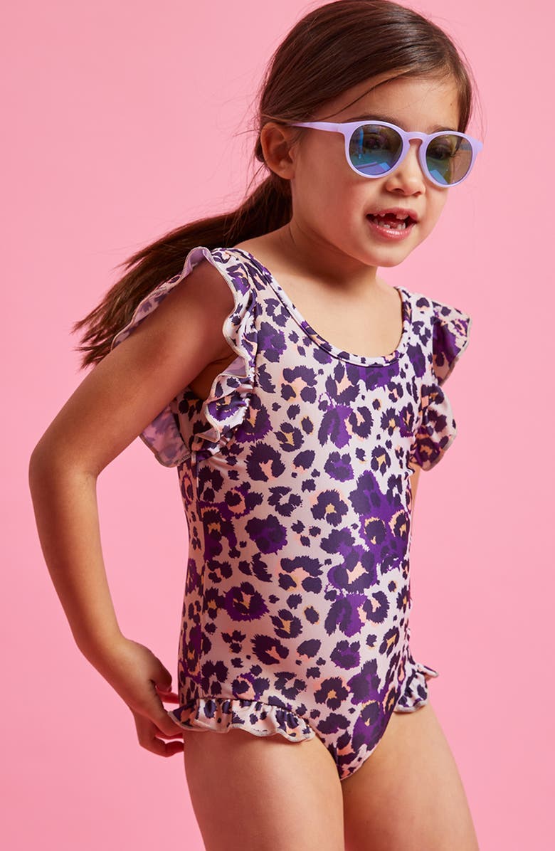 Boardies Kids' Ruffles Cheetah Print One-Piece Swimsuit, Alternate, color, Multi