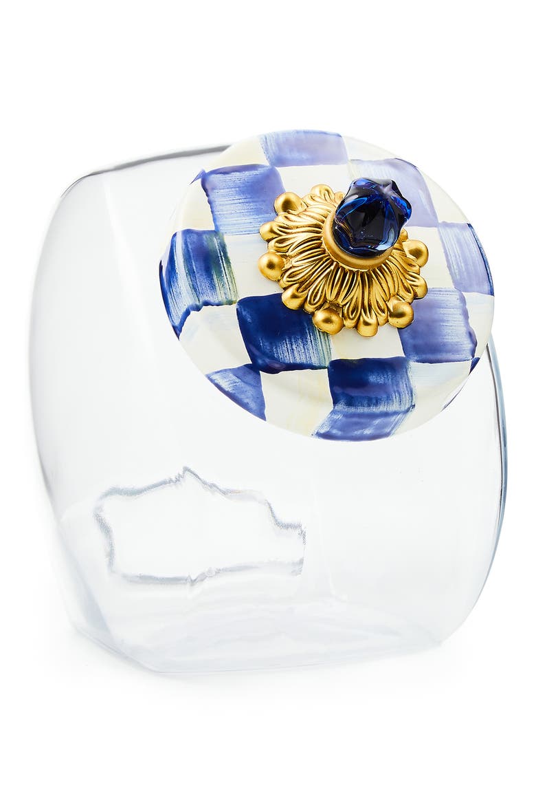 Cookie Jar with Royal Check Lid, Main, color, BLUE/ WHITE
