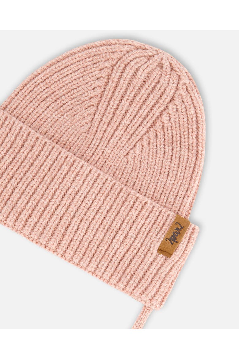 Baby Girl's Mid-Season Knit Hat With Strings Dusty Pink, Alternate, color, Cameo Brown