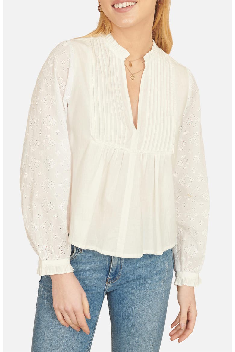 Pleated Cotton Bib Shirt, Alternate, color, White