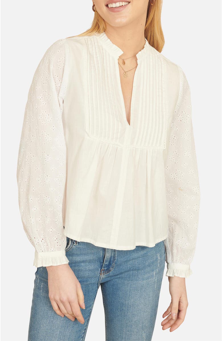 Yumi Pleated Cotton Bib Shirt, Alternate, color, White