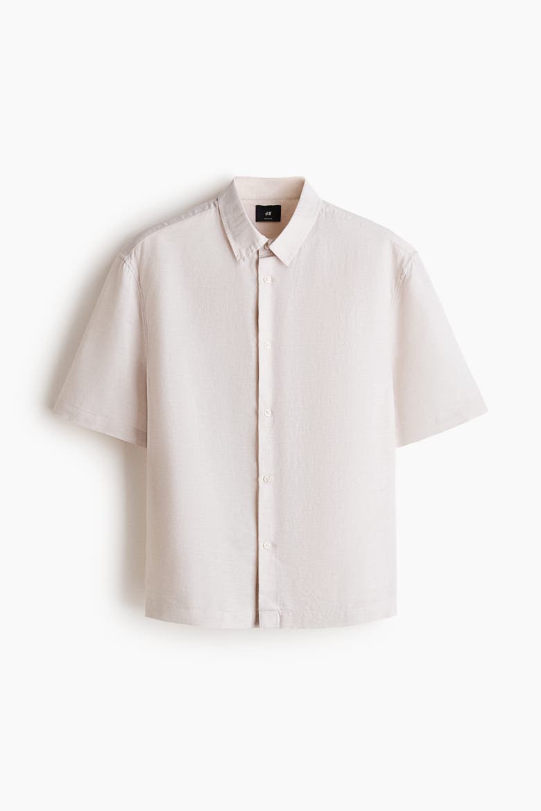 Relaxed Fit Short-sleeved Linen-blend Shirt, Main, color, Light beige