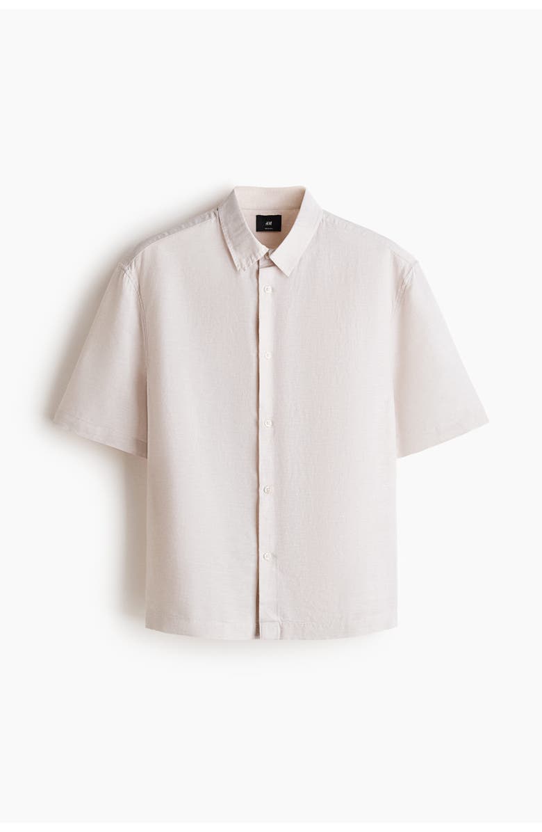 H&M Relaxed Fit Short-sleeved Linen-blend Shirt, Main, color, Light Beige
