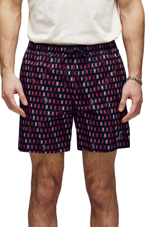 Psycho Bunny Ken Allover Print Swim Trunks In Black