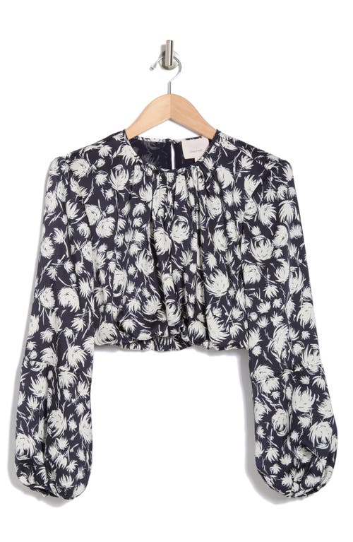 Cinq À Sept Kamala Graphic-print Crop Blouse In Navy/ivory