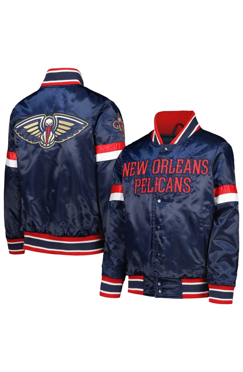 STARTER Youth Starter Navy New Orleans Pelicans Home Game Varsity Satin Full-Snap Jacket, Main, color, Navy