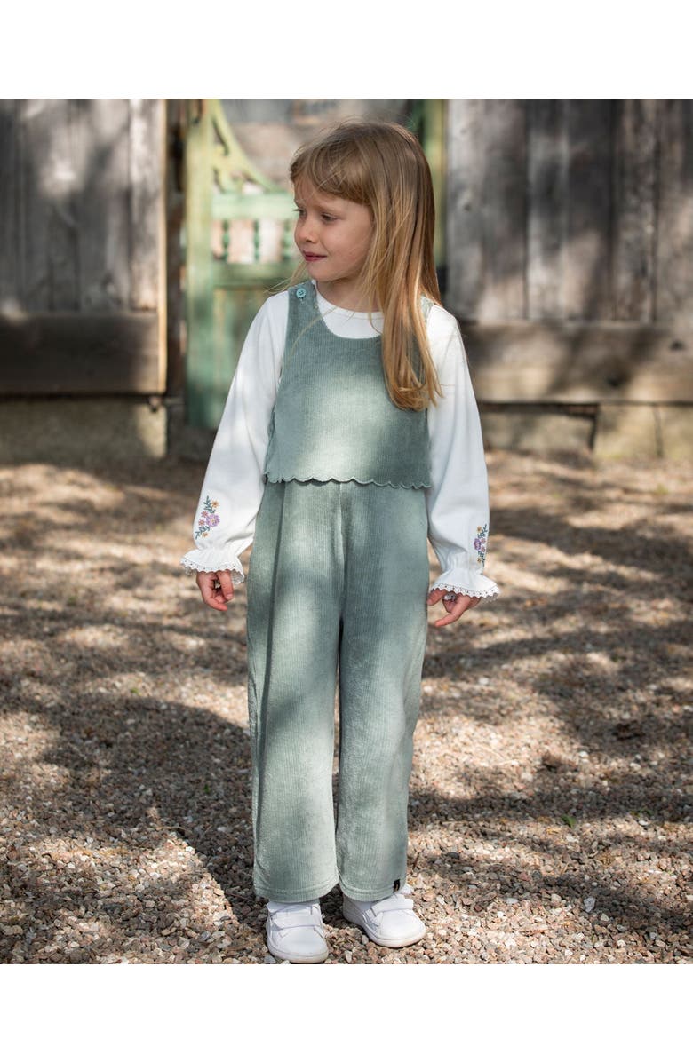 Deux par Deux Stretch Velour Faux-Layered Overalls, Main, color, Jade Green
