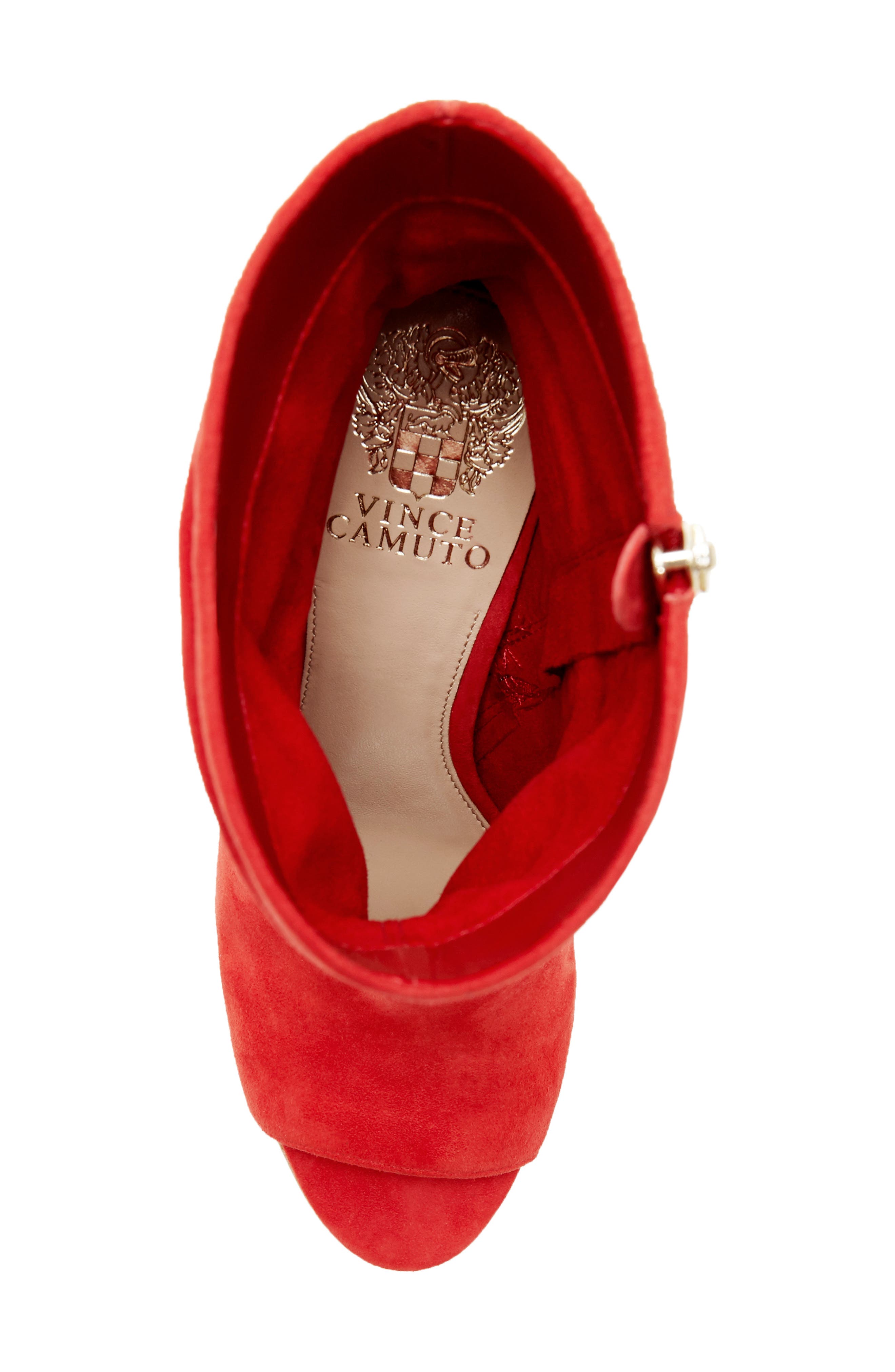 Catillia Open Toe Bootie, Alternate, color, TOMATOE TANGO SUEDE