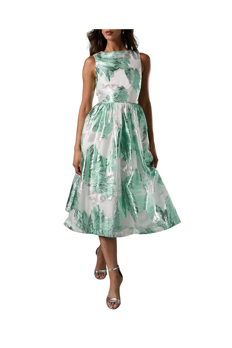 Jacquard Fit And Flare Midi Dress, Main, color, Green