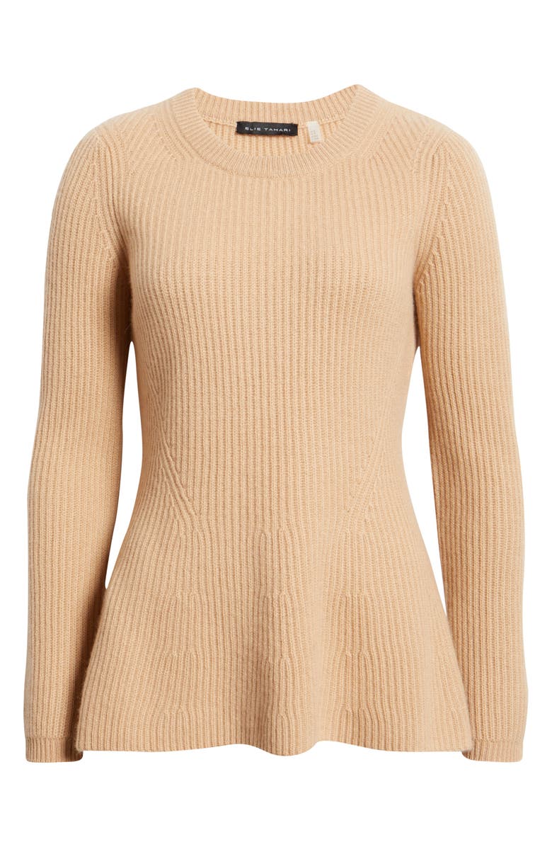 Elie Tahari Leona Peplum Cashmere Sweater, Alternate, color, French Beige