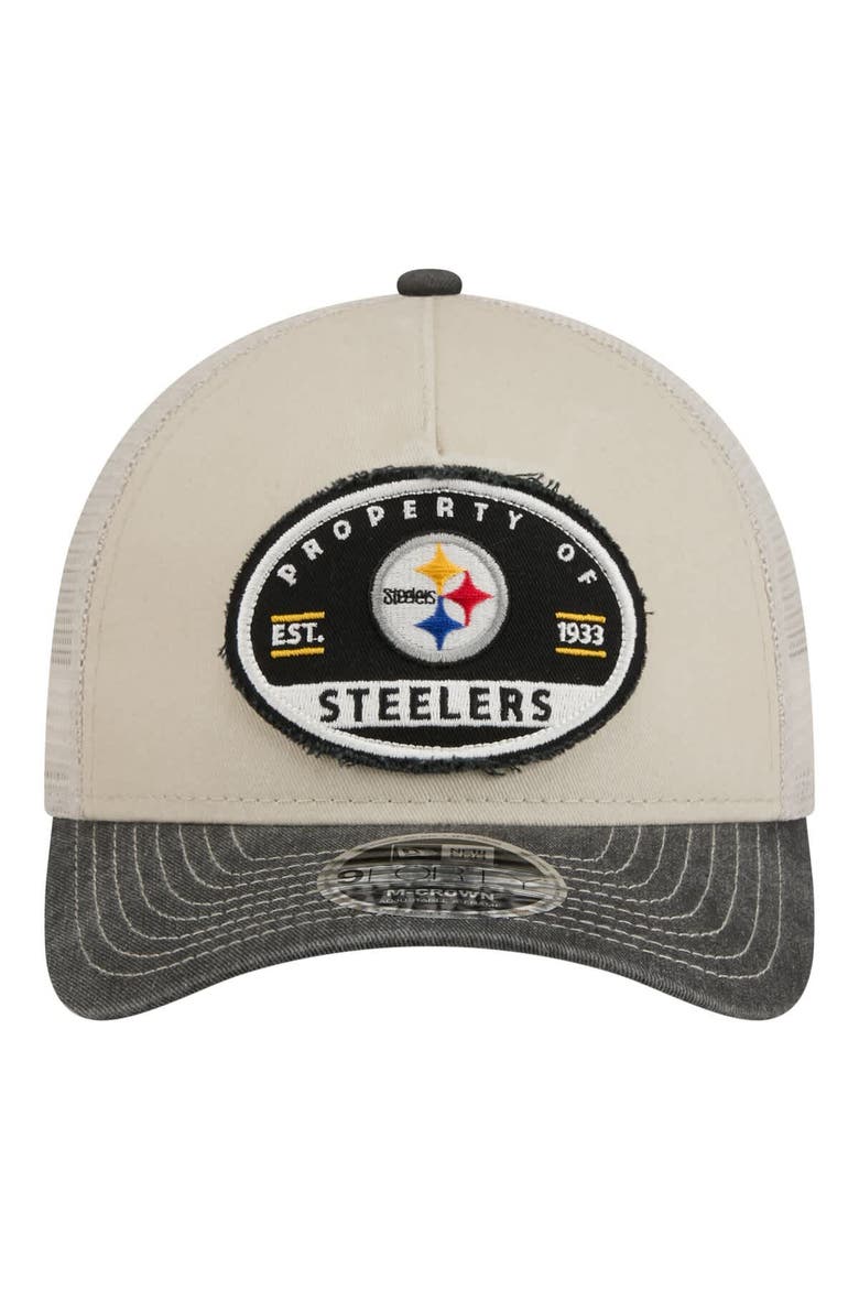 Men's New Era  Natural Pittsburgh Steelers Frayed M-Crown A-Frame 9FORTY Adjustable Hat, Alternate, color, Natural