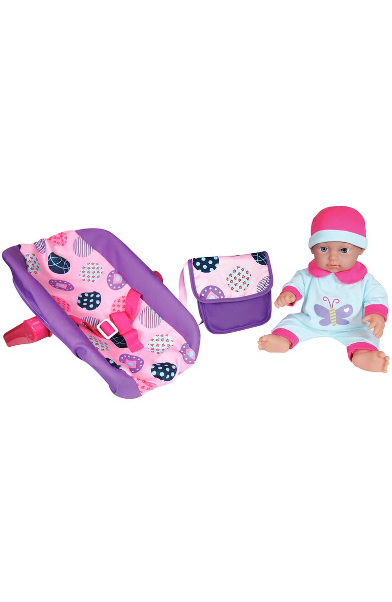 Lissi 11 Inch Baby Doll & Car Seat Handbag Set, Pink Blue Purple Butterfly Outfit, Main, color, Multicolored
