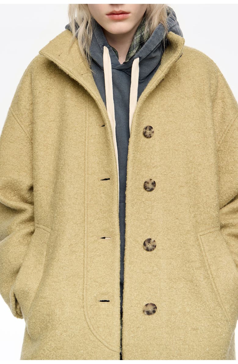 Bimba y Lola Boucle Wool Midi Coat, Alternate, color, Lime