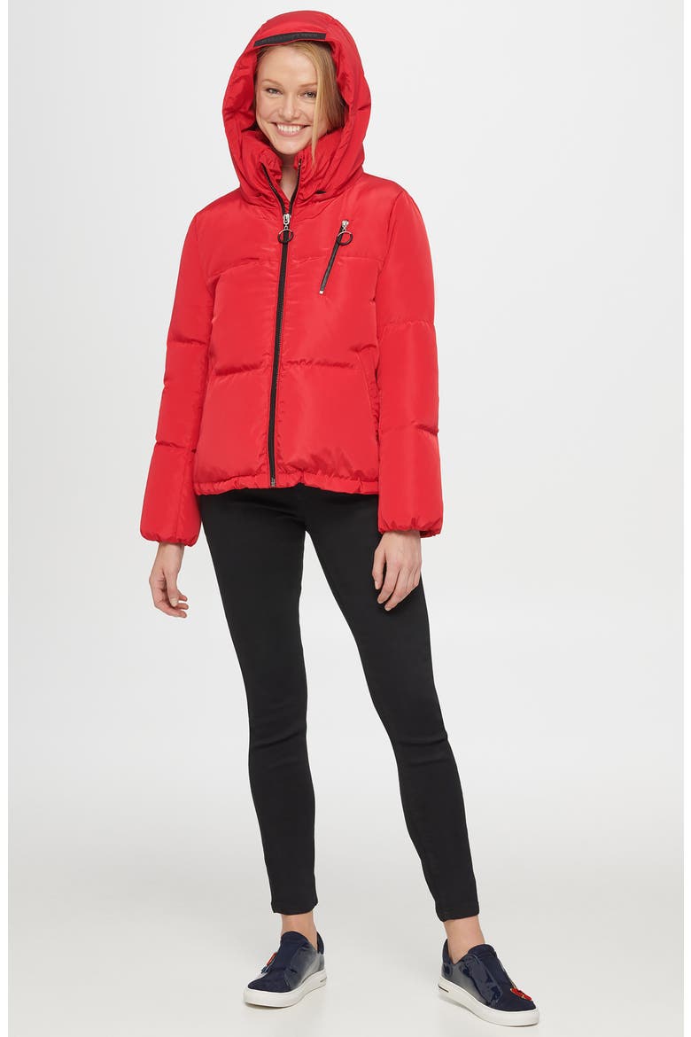Cropped Hooded Puffer Coat, Alternate, color, RED