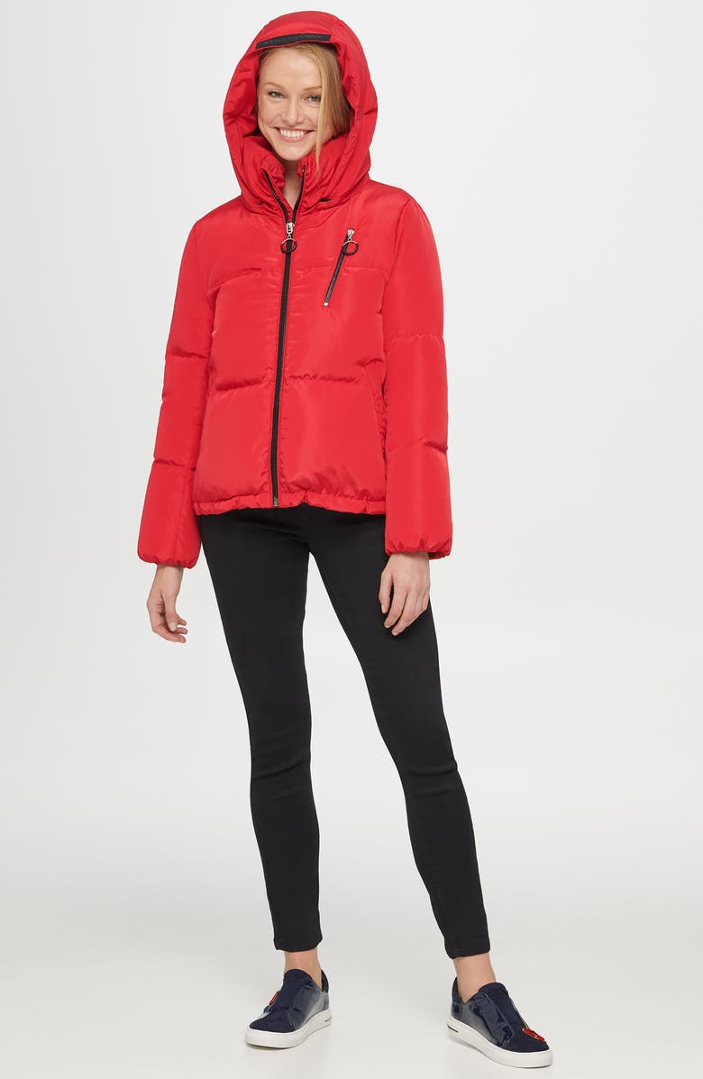 KARL LAGERFELD PARIS Cropped Hooded Puffer Coat, Alternate, color, 