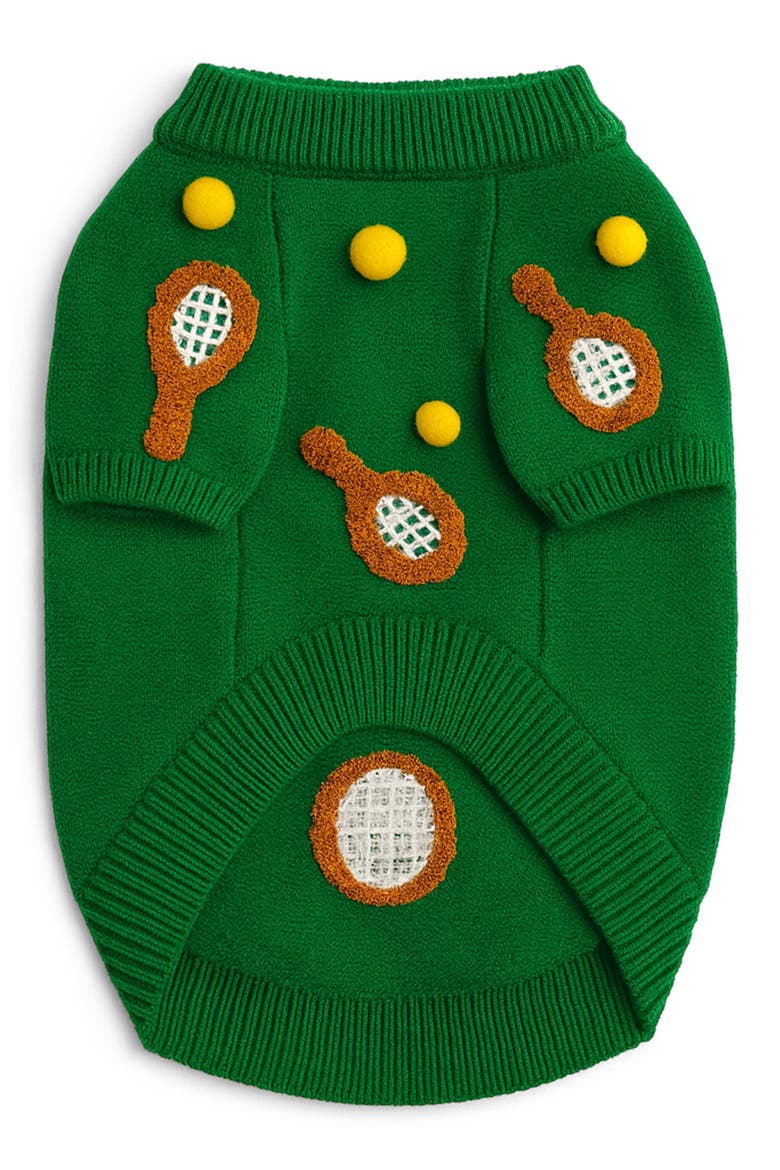 Tennis 3D Appliqué Pet Sweater, Alternate, color, GREEN