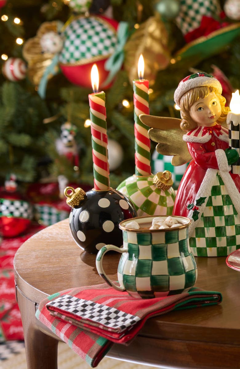 MACKENZIE CHILDS Check It Out Set of 4 Ornament Candleholders, Alternate, color, Green