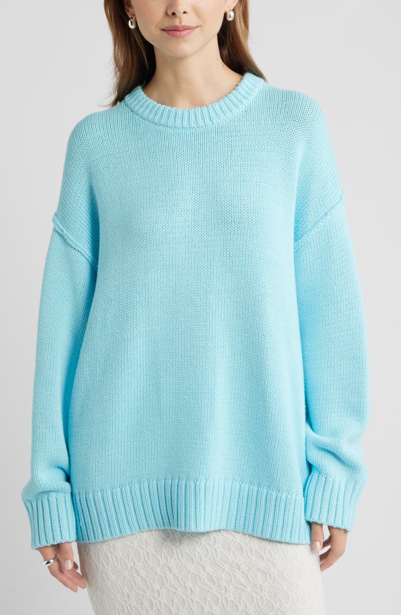 Open Edit Oversize Crewneck Cotton Sweater, Main, color, Blue Atomizer