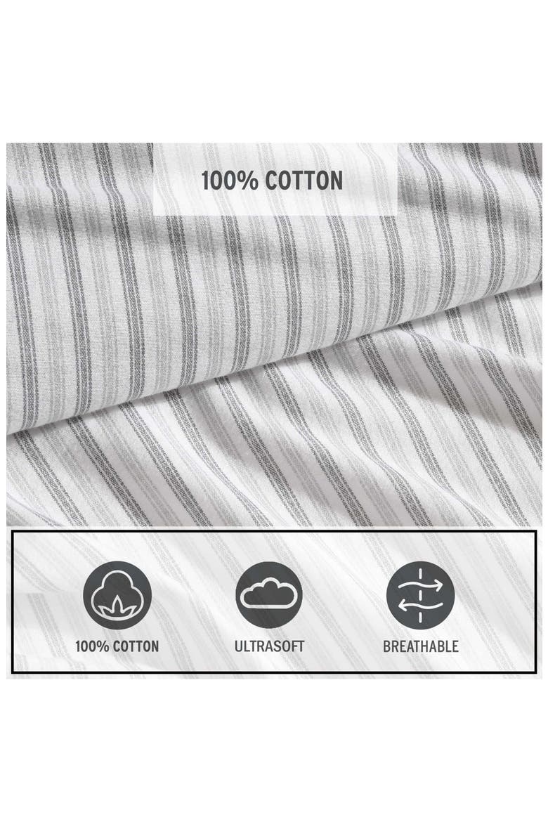 Tickling Stripe Print Flannel Sheet Set, Alternate, color, DARK GREY