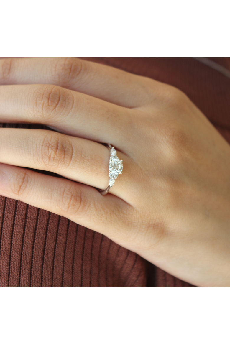 Elora 14K Gold Round & Marquise Cut Lab Grown Diamond Engagement Ring - 1 Ct, Alternate, color, 14K White Gold