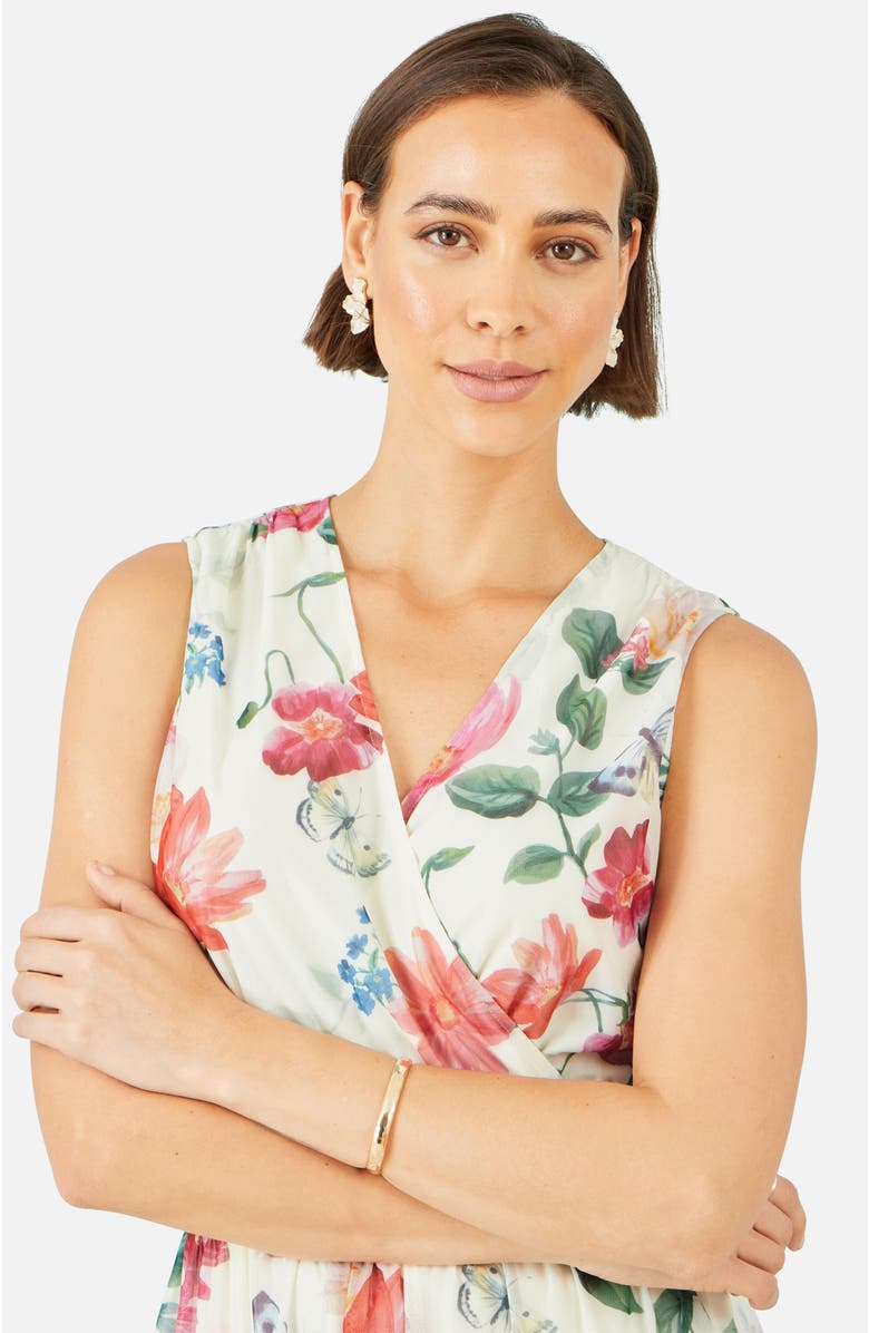 Yumi Floral Print Mesh Stretch Midi Dress, Alternate, color, Ivory