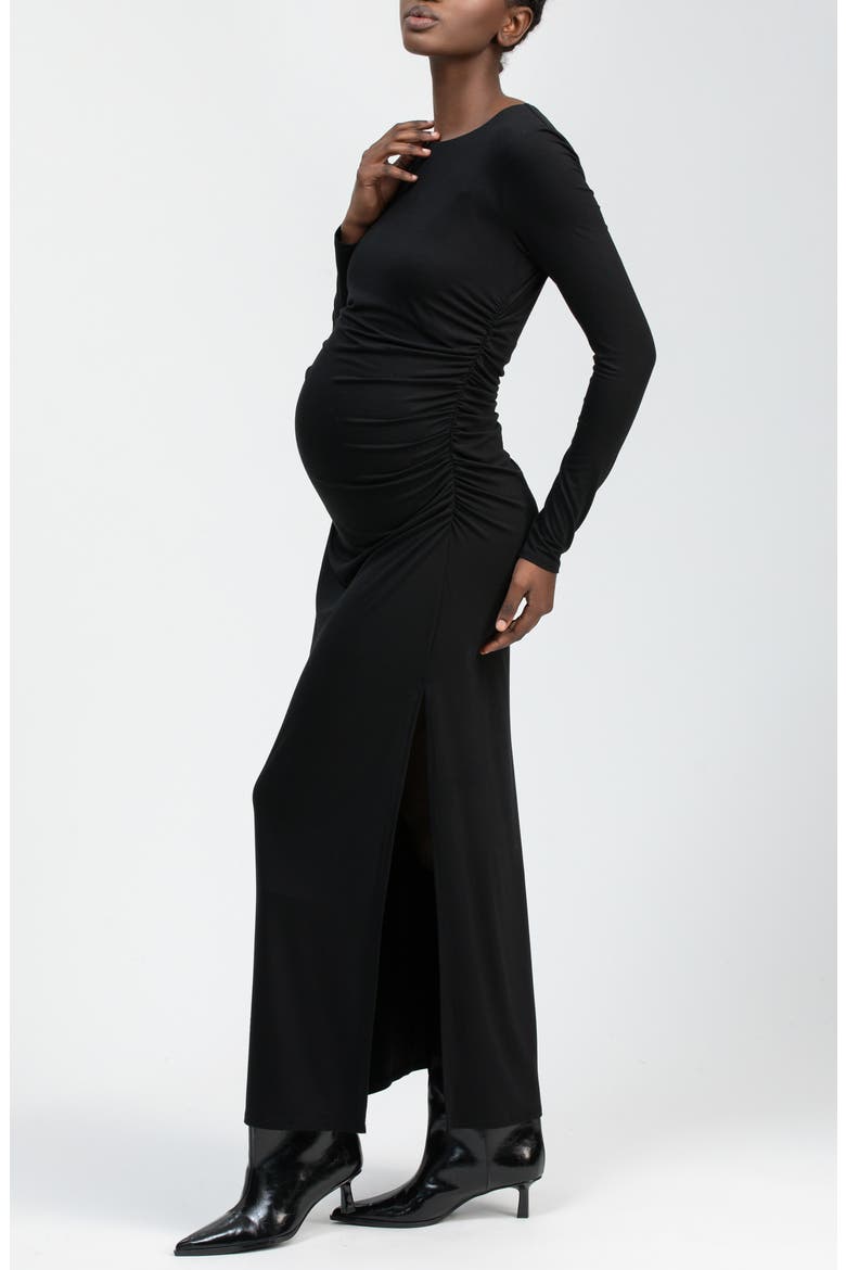 Daphne Ruched Long Sleeve Jersey Body-Con Maternity Dress, Alternate, color, BLACK