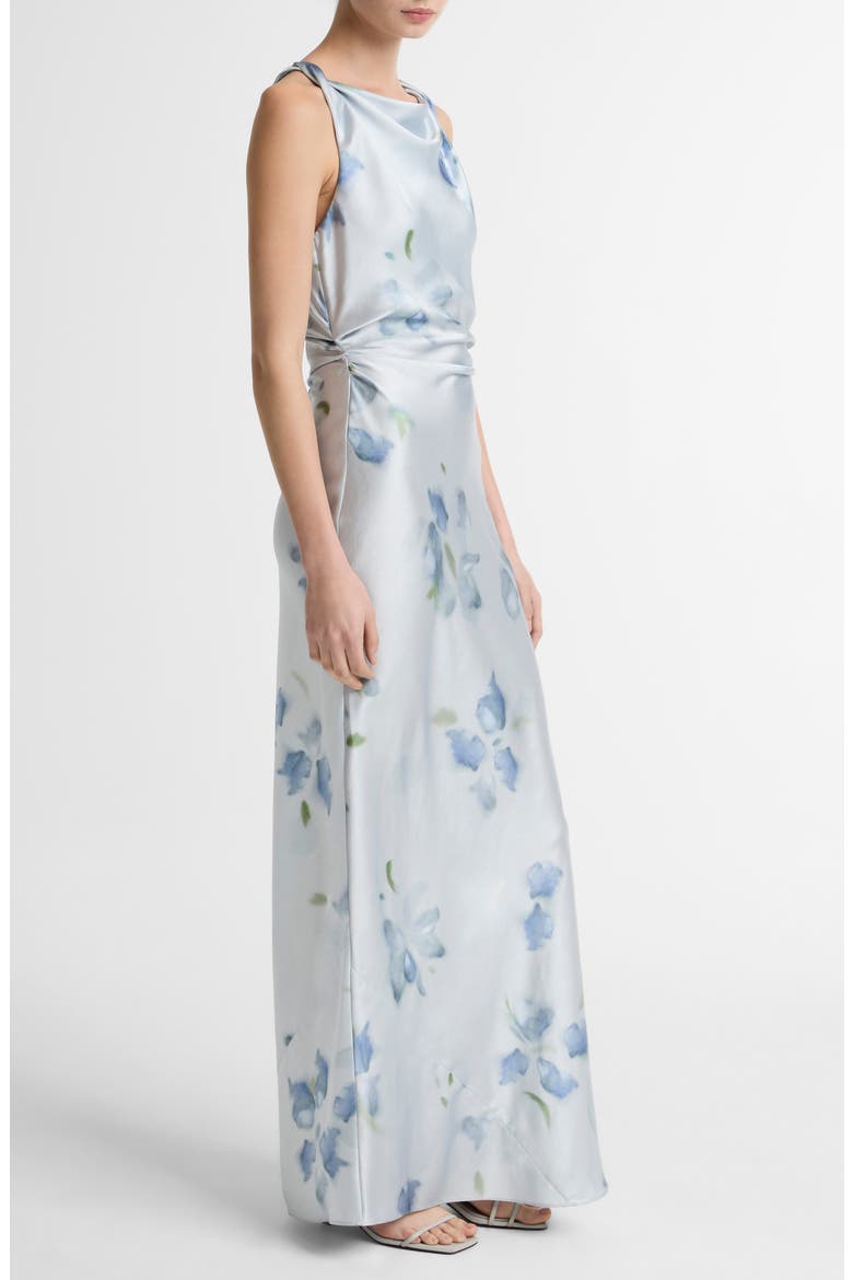 Petal Blur Twist Shoulder Satin Maxi Dress, Alternate, color, SOFT GREY