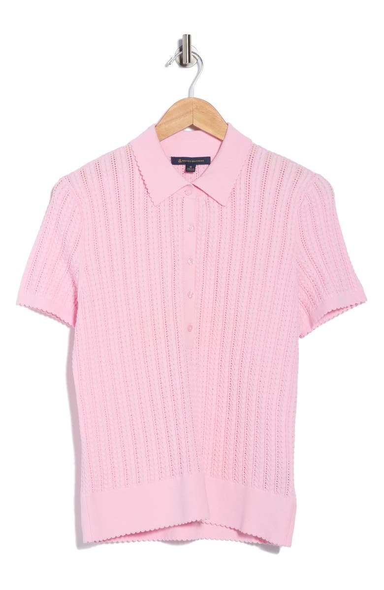 Brooks Brothers Pointelle Stitch Polo Cardigan, Alternate, color, Sweet Dreams