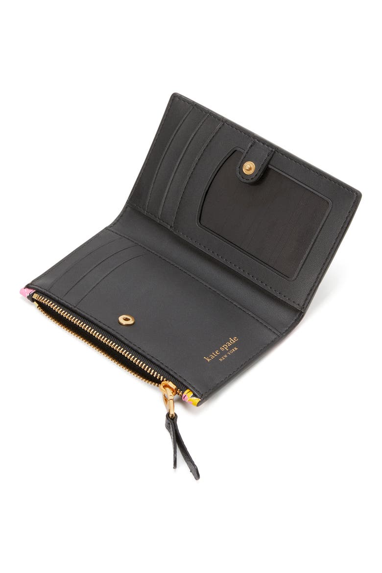 roulette floral embossed leather bifold wallet, Alternate, color, BLACK MULTI.