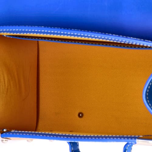 Pre-owned Goyard Goyard Saigon Top Handle Bag Coated Canvas With Leather Pm In Blue