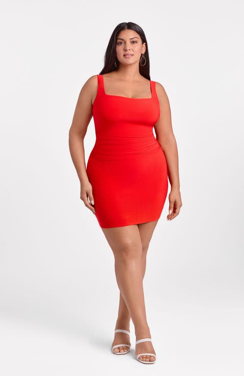 Sculpting Shapewear Shirred Waist Square Neck Tank Mini Dress