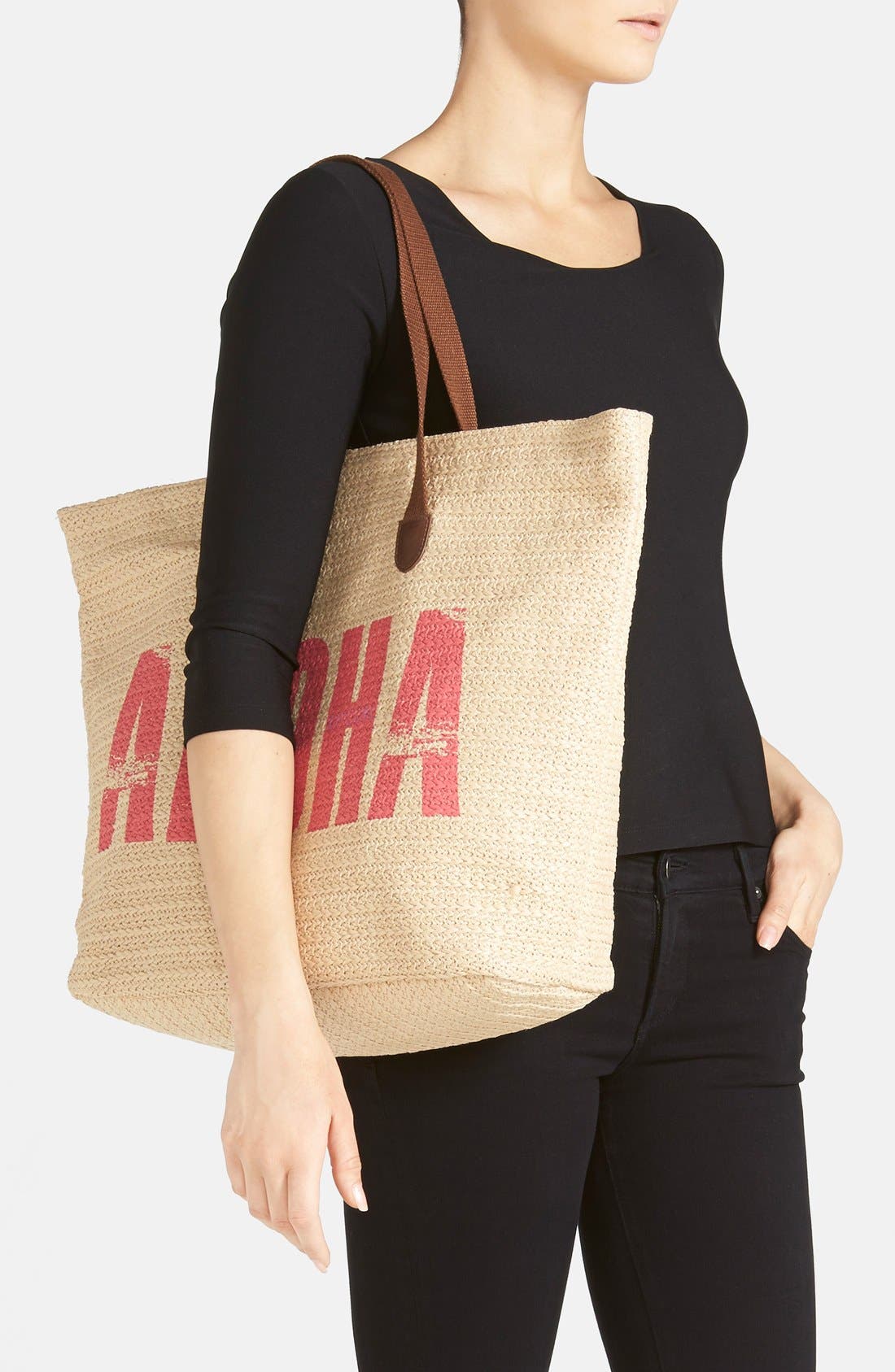 'Aloha' Beach Bag, Alternate, color, NATURAL