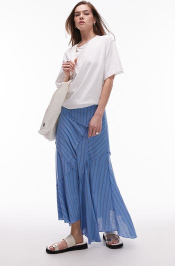 Patchwork Stripe Asymmetric Maxi Skirt