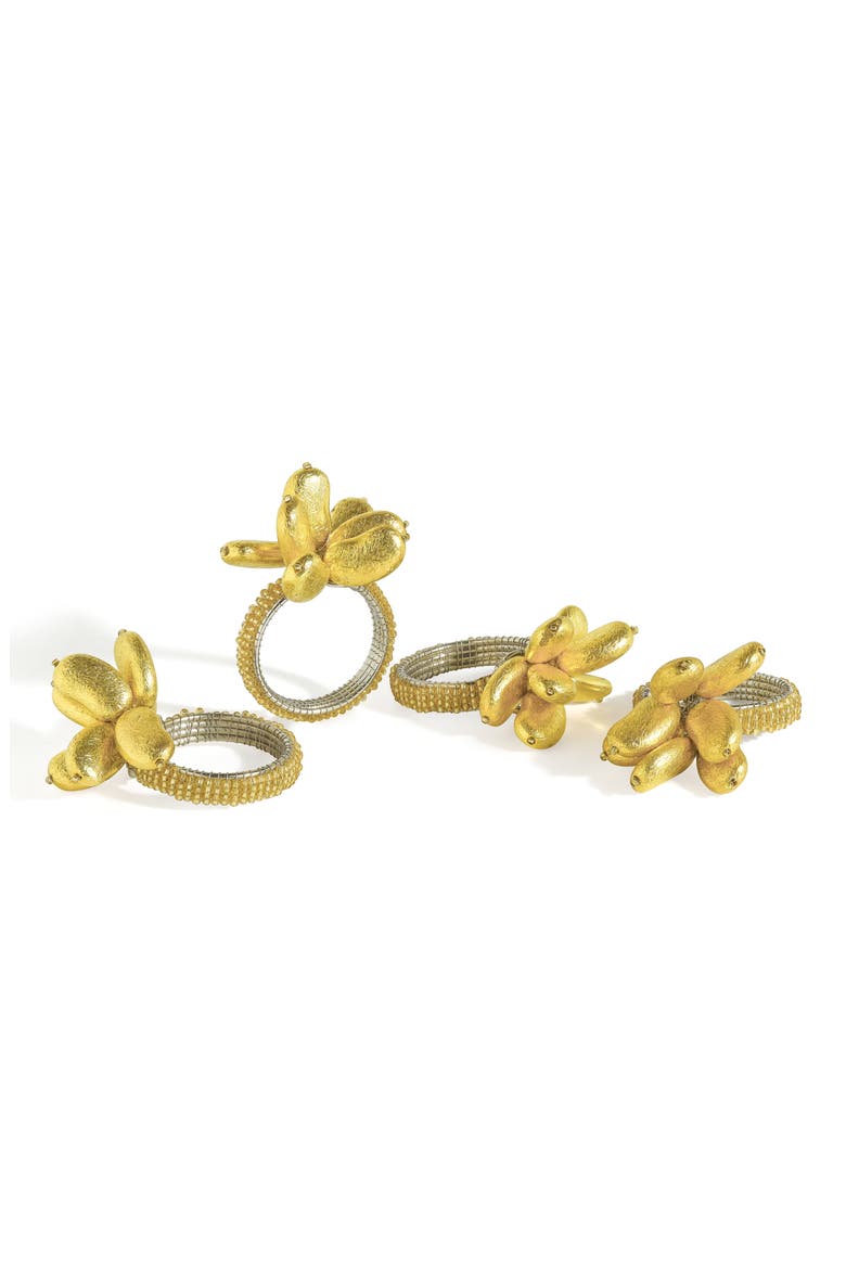Golden Blossom Floral 4-Pack Napkin Rings, Main, color, GOLD