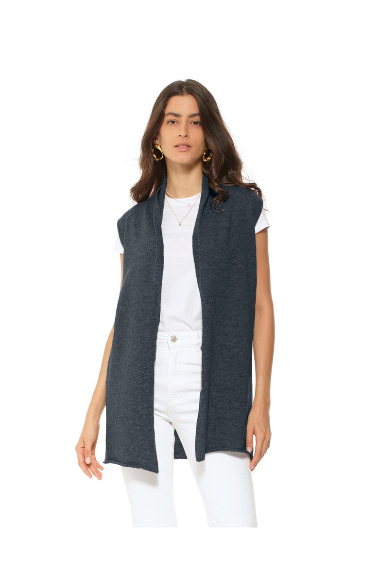 Monticelli Cashmere Pure Cashmere Sleeveless Long Open Front Cardigan, Main, color, Charcoal