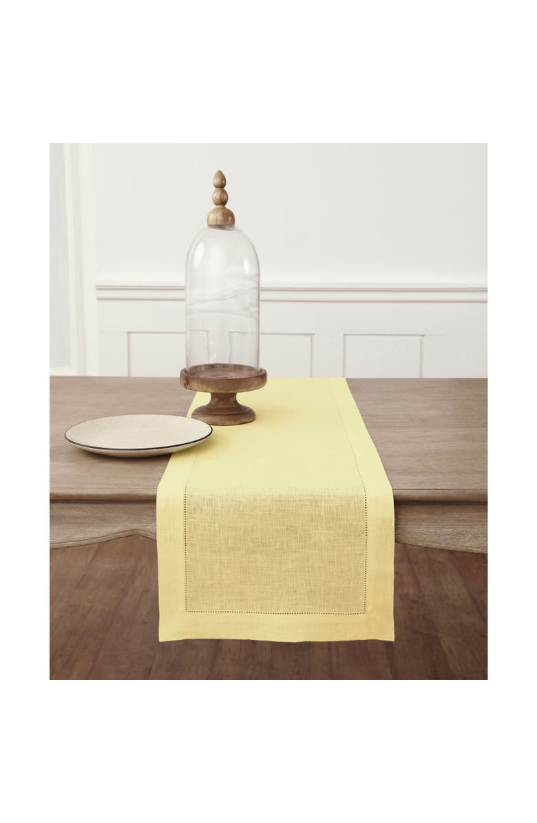 Solino Home Linen Table Runner for Dining Table, Holiday and Everyday Table Decor - Classic Hemstitch, Alternate, color, Yellow