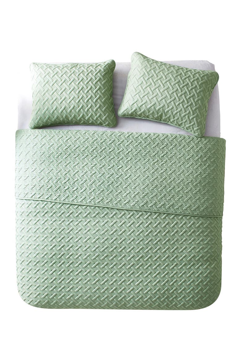 Nina Embossed Basketweave Quilt Set - Full/Queen, Main, color, GRN
