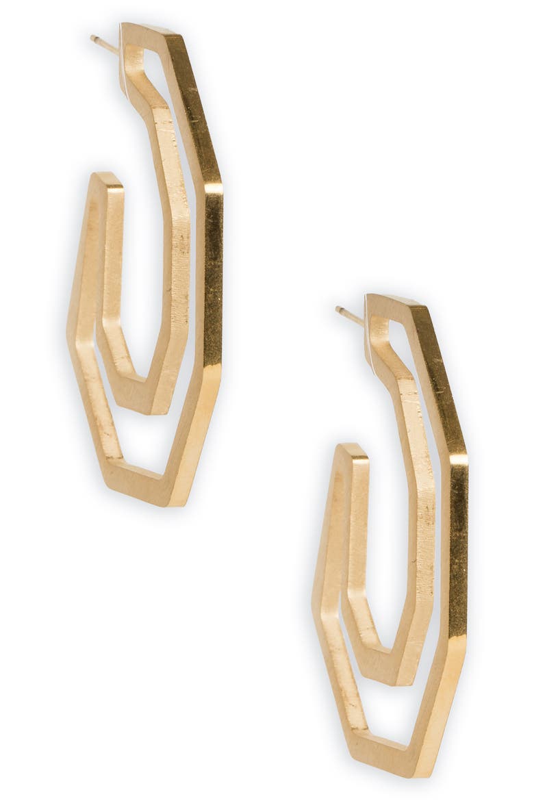 Modern Hexagon Hoop Earrings, Alternate, color, GOLD