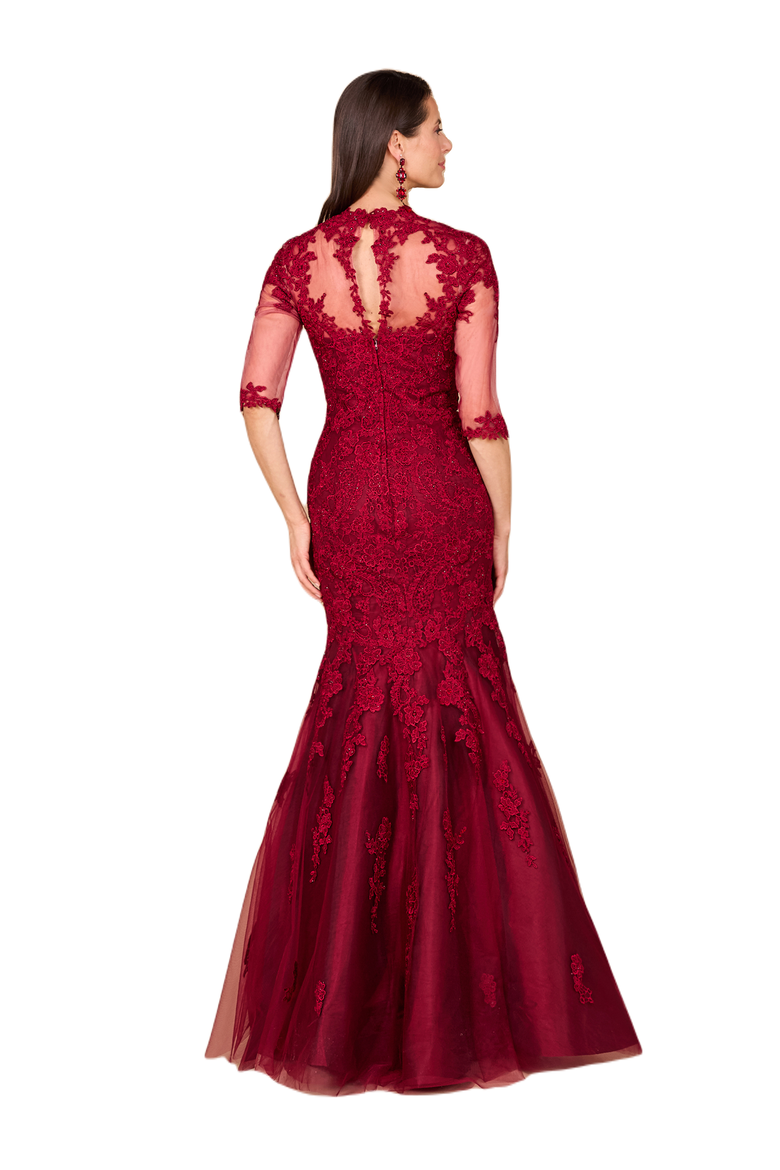 Long Sleeve, Mermaid Lace Gown, Alternate, color, Dark Red