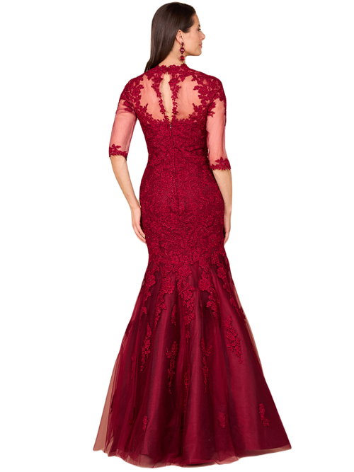Lara New York Long Sleeve, Mermaid Lace Gown In Dark Red