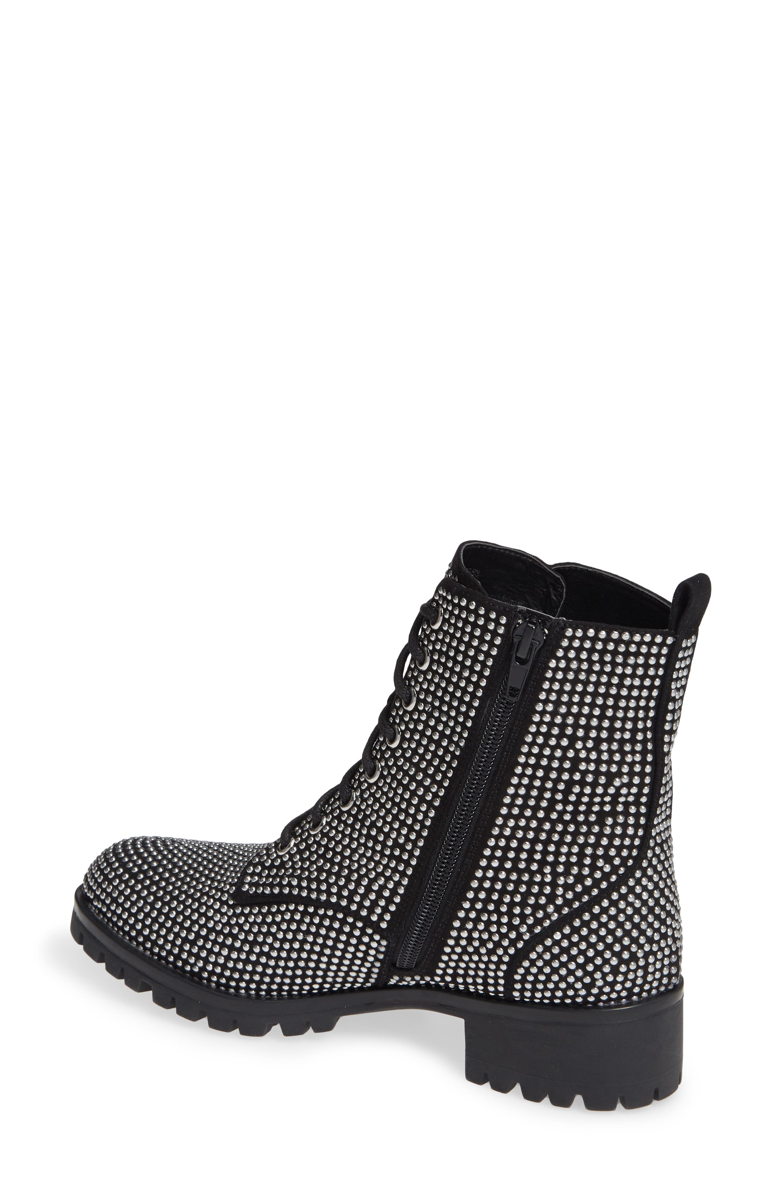 Remi Zip Combat Bootie, Alternate, color, BLACK STUDDED FABRIC