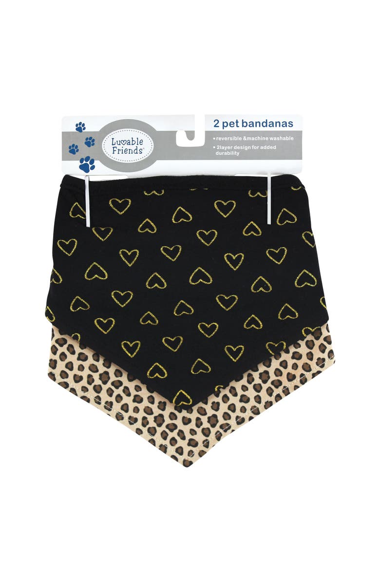 Luvable Friends Reversible Pet Dog and Cat Bandana Bibs 2pk, Alternate, color, Leopard Hearts