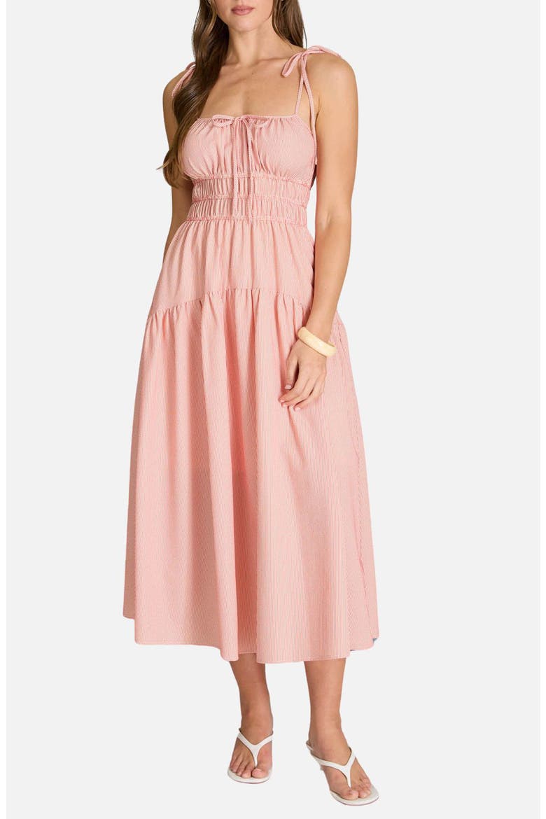 Stripe Tiered Midi Sundress, Main, color, RED