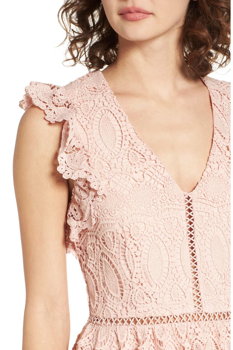 Lace Fit & Flare Dress, Alternate, color, PINK