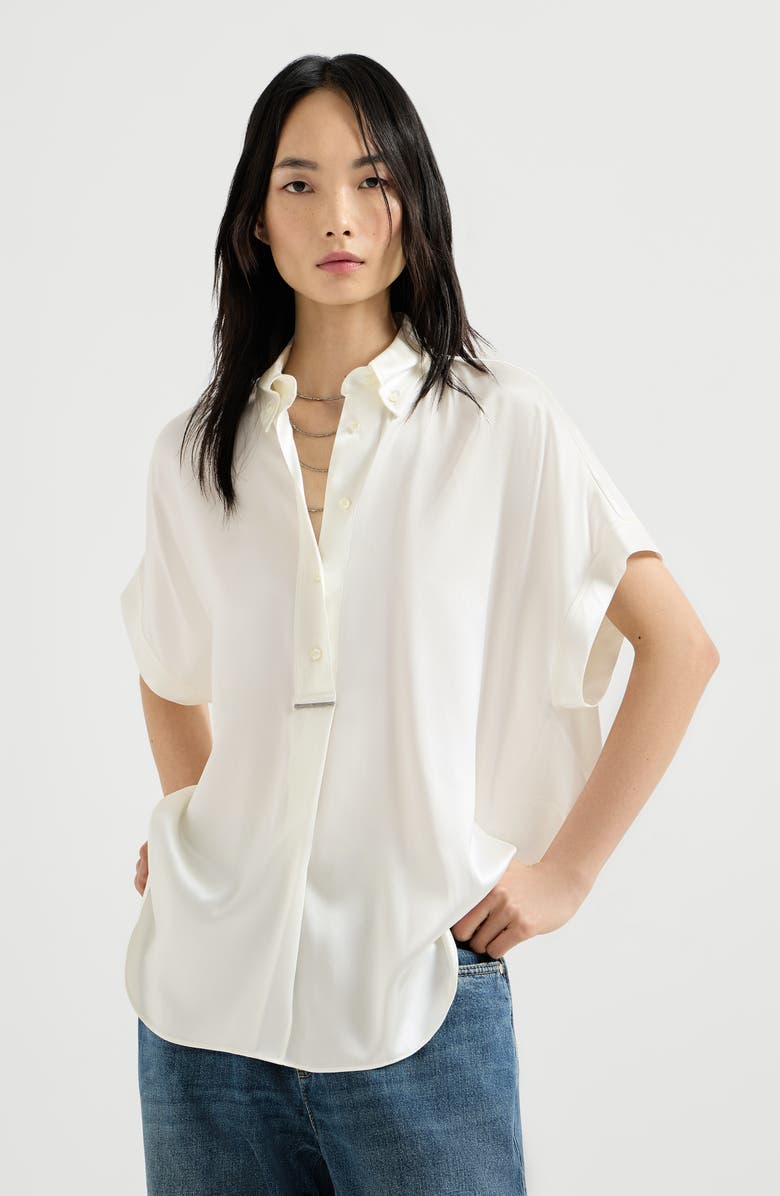 Brunello Cucinelli Silk satin shirt with monili, Main, color, White