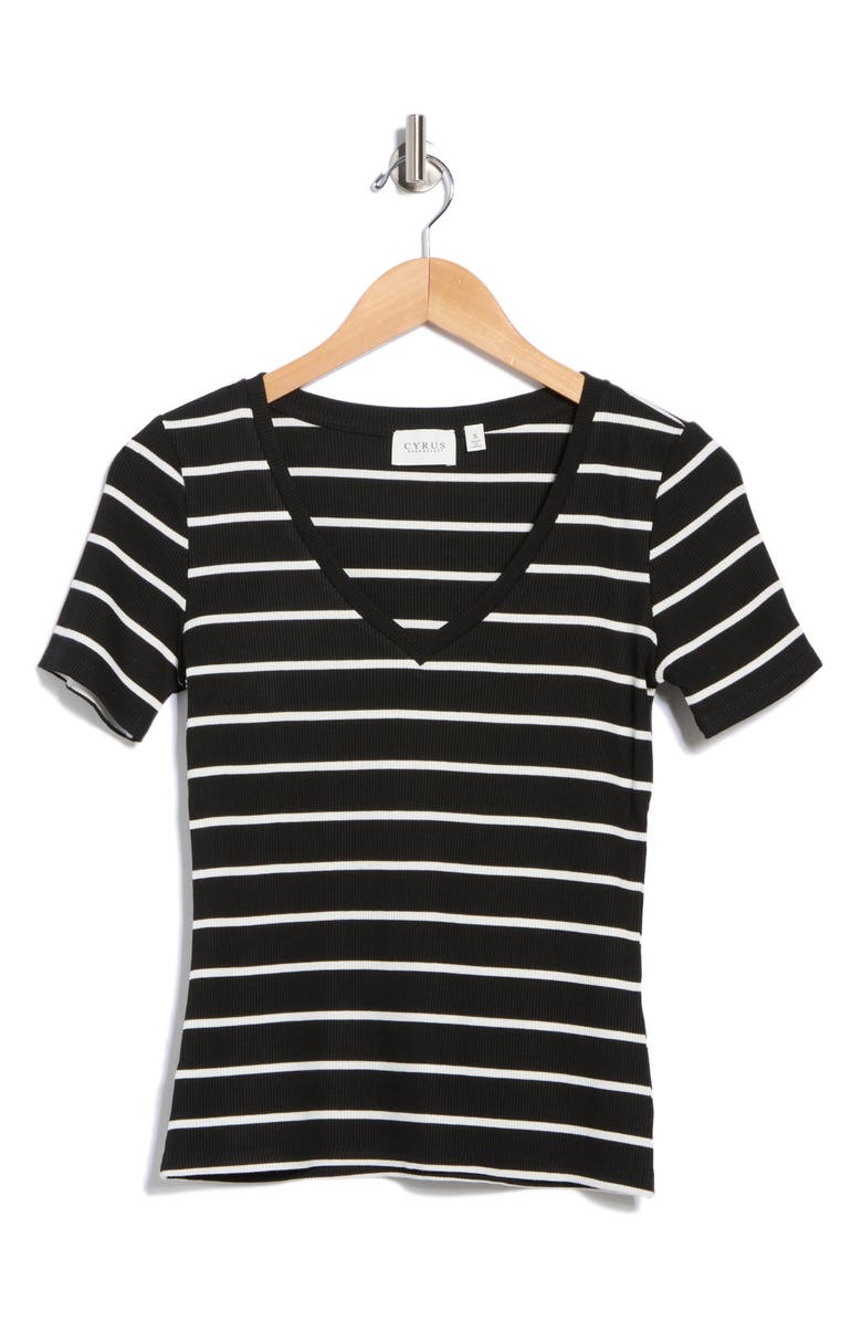 CYRUS Stripe V-Neck Top, Alternate, color, Black/ Bone