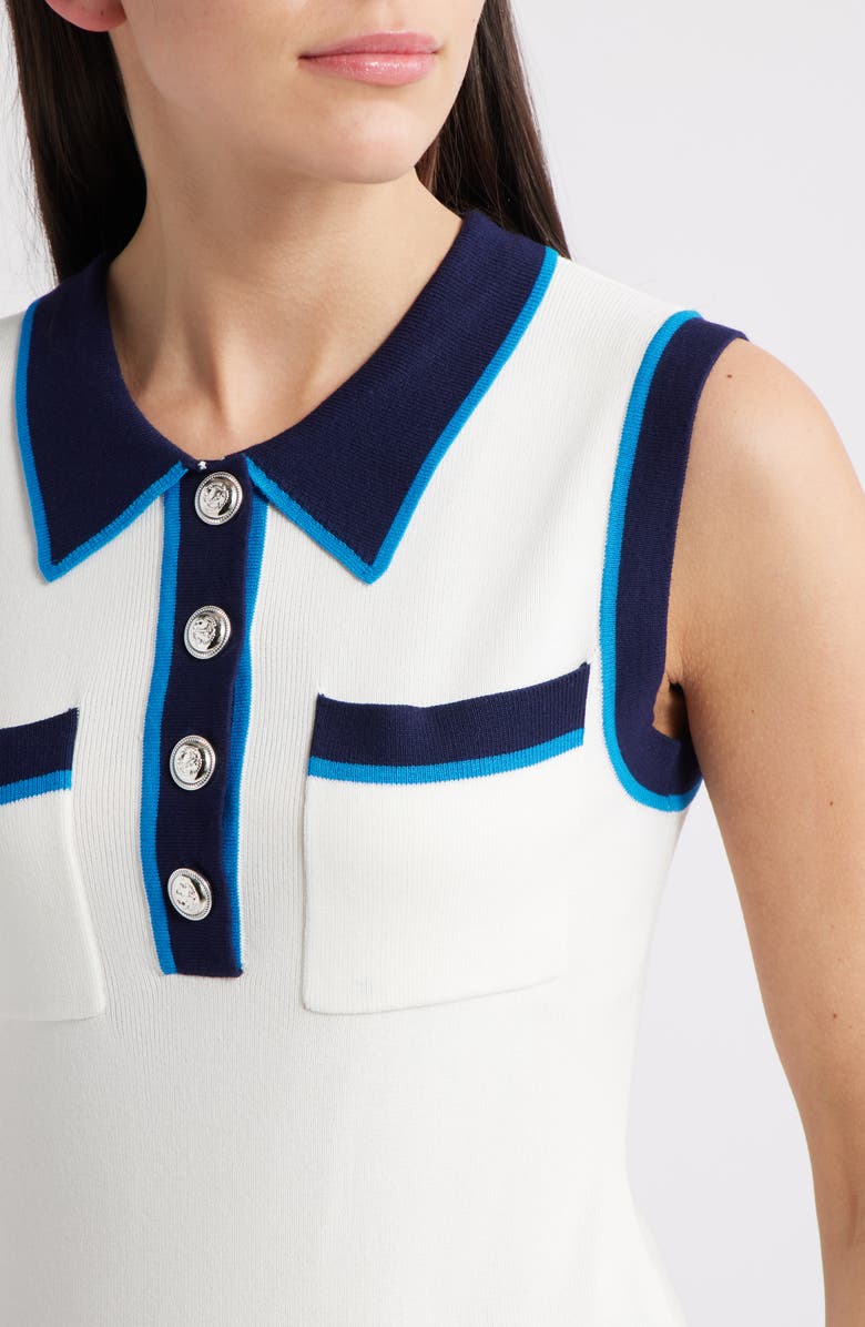 ZOE AND CLAIRE Tipped Sleeveless Polo Sweater, Alternate, color,