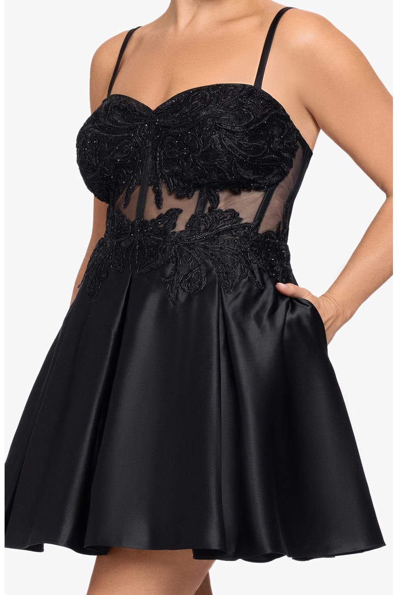 Lace Bodice Party Dress, Alternate, color, BLACK