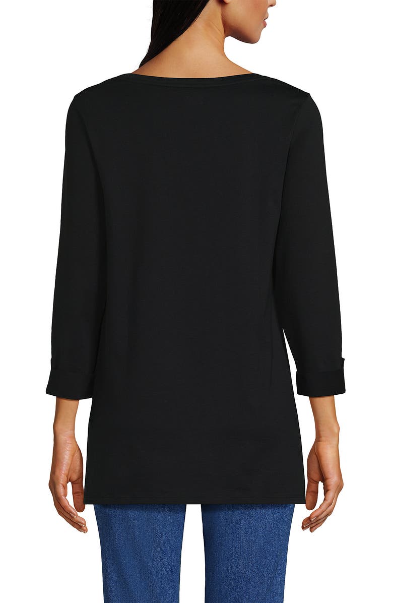 Lands' End Supima Cotton Adjustable 3/4 Sleeve Boatneck Tunic, Alternate, color, Black